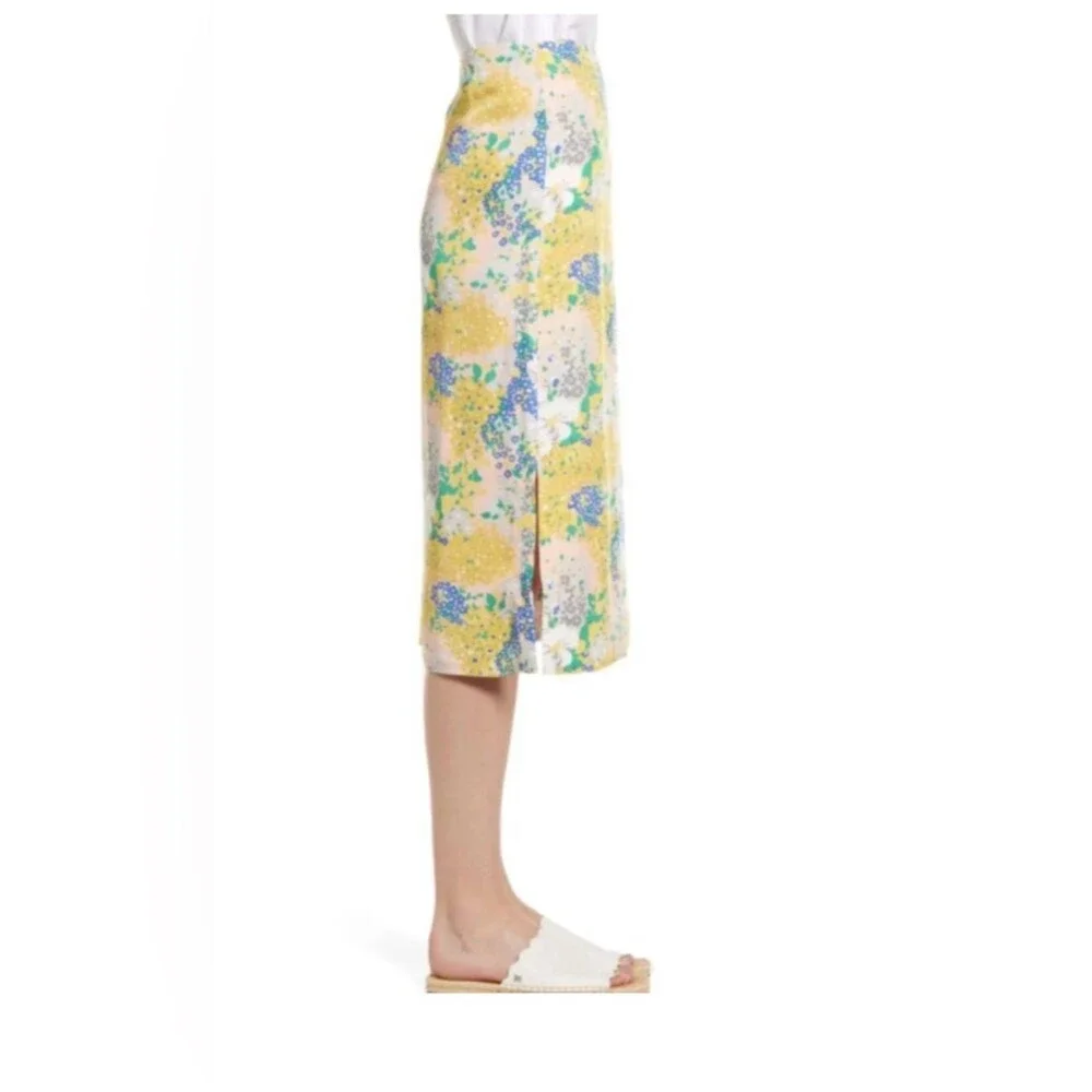 J Crew Tamara Lemon Yellow Floral Midi Slip Skirt Sz 8